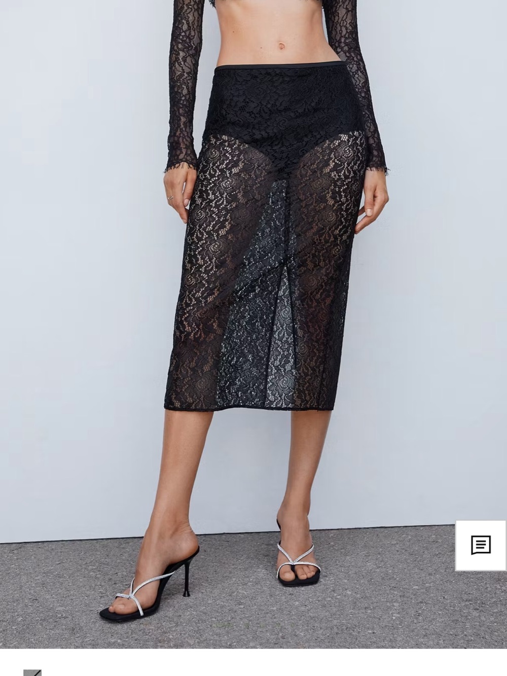 Sheer Black Lace Midi Skirt
